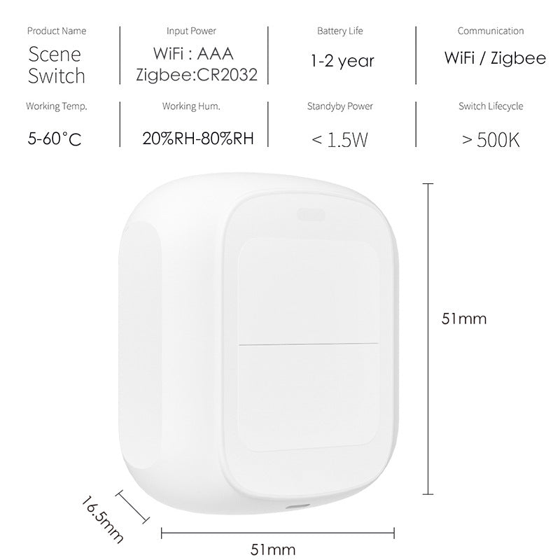 Tuya Smart WiFi/Zigbee 2-Button Wireless Scene Switch